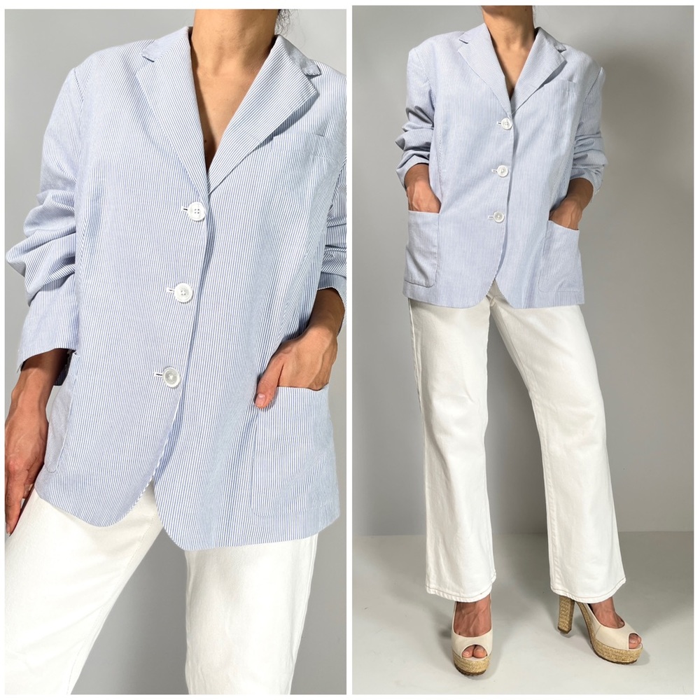 LAUREN RALPH LAUREN Seersucker Striped suit jacket blazer